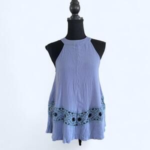 Vintage Loveriche blue boho halter top with crochet trim Size Small